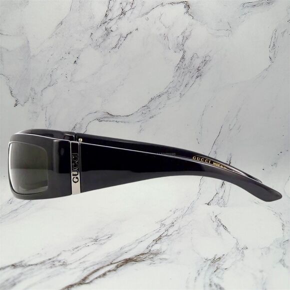 GUCCI Sunglasses New Black Wrap Square Acetate Fashion Show Rectangle Metal Logo - Picture 6 of 13